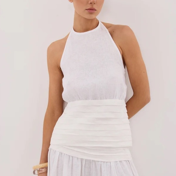 Dissh Hallie White Linen Halter Top Size 4 Small NWT - Picture 2 of 12